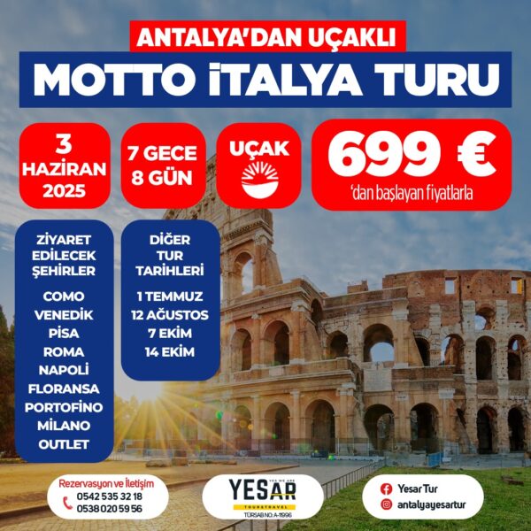 ANTALYA ÇIKIŞLI MOTTO İTALYA TURU